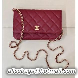 Low Cost Chanel Grained Shiny Calfskin Classic Wallet on Chain WOC AP4241 Dark Burgundy 2025