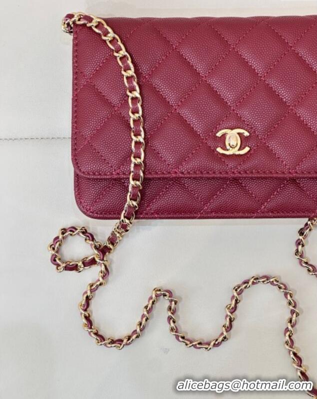 Low Cost Chanel Grained Shiny Calfskin Classic Wallet on Chain WOC AP4241 Dark Burgundy 2025