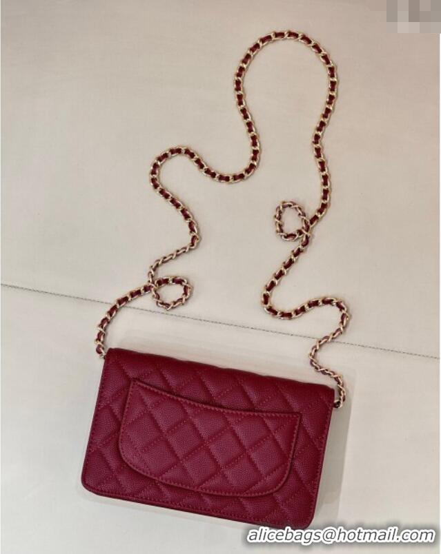 Low Cost Chanel Grained Shiny Calfskin Classic Wallet on Chain WOC AP4241 Dark Burgundy 2025