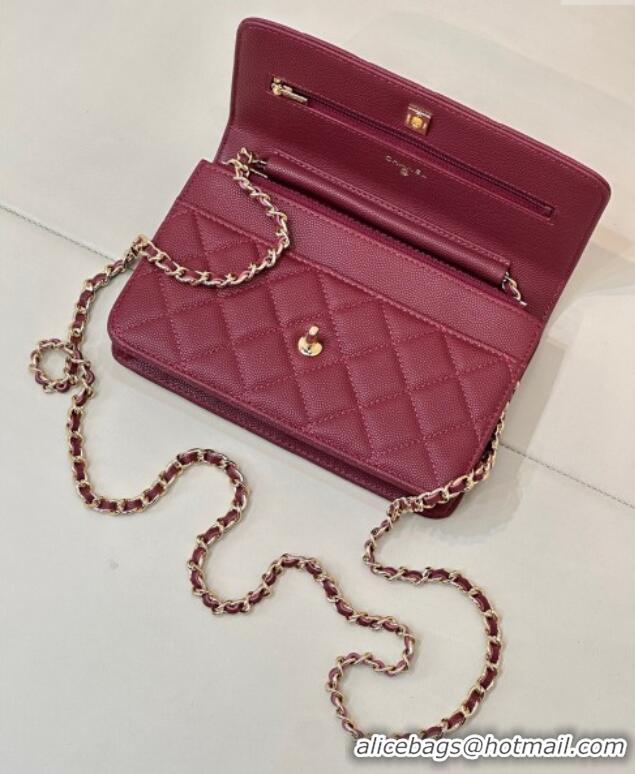 Low Cost Chanel Grained Shiny Calfskin Classic Wallet on Chain WOC AP4241 Dark Burgundy 2025