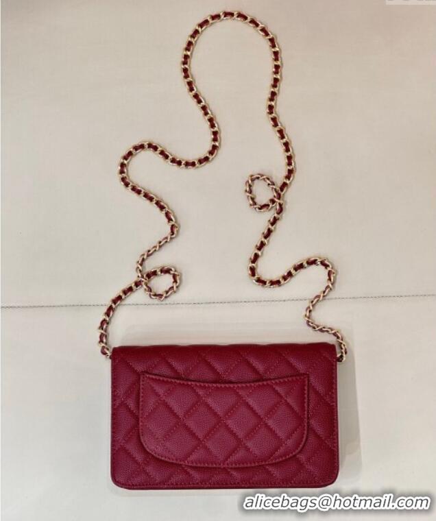 Low Cost Chanel Grained Shiny Calfskin Classic Wallet on Chain WOC AP4241 Dark Burgundy 2025