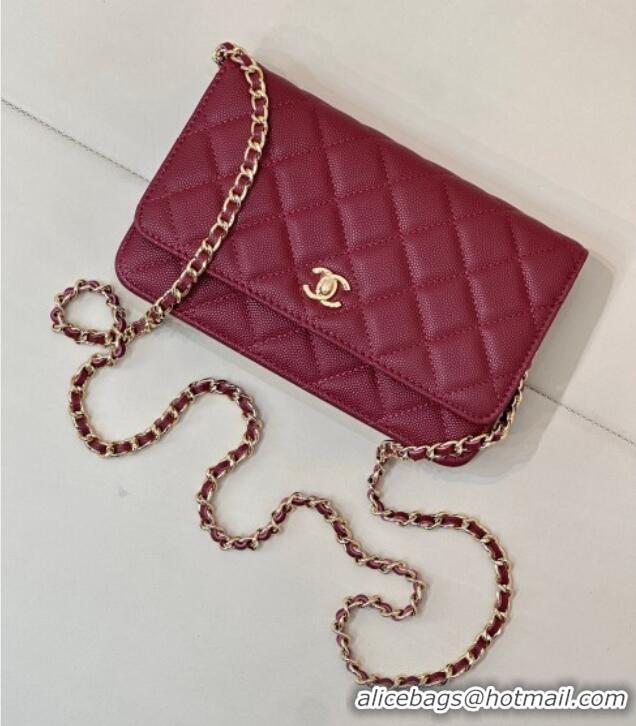 Low Cost Chanel Grained Shiny Calfskin Classic Wallet on Chain WOC AP4241 Dark Burgundy 2025