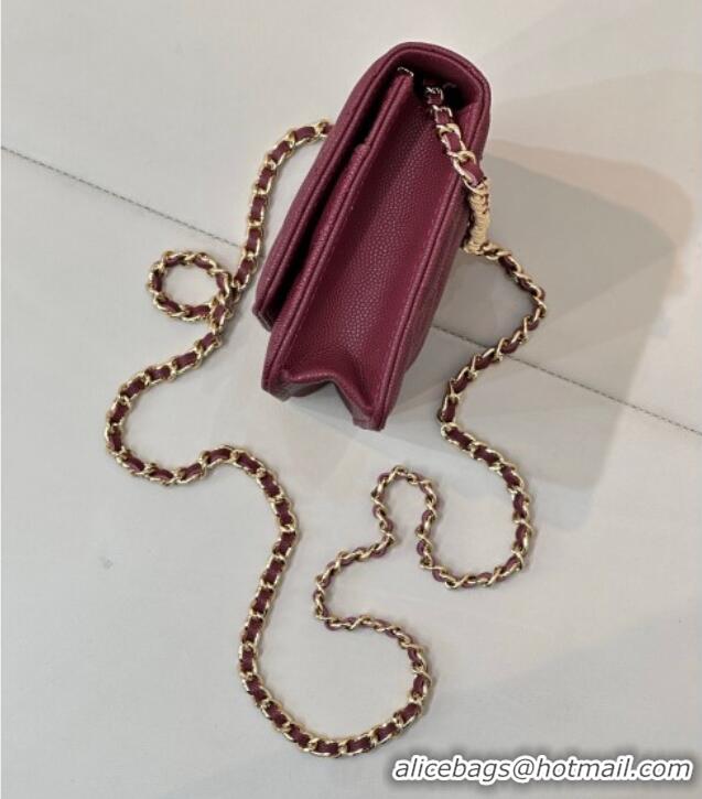 Low Cost Chanel Grained Shiny Calfskin Classic Wallet on Chain WOC AP4241 Dark Burgundy 2025