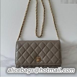 Luxury Cheap Chanel Grained Shiny Calfskin Classic Wallet on Chain WOC AP4241 Grey/Gold