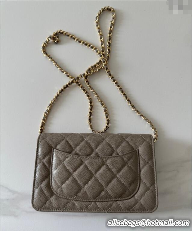 Luxury Cheap Chanel Grained Shiny Calfskin Classic Wallet on Chain WOC AP4241 Grey/Gold