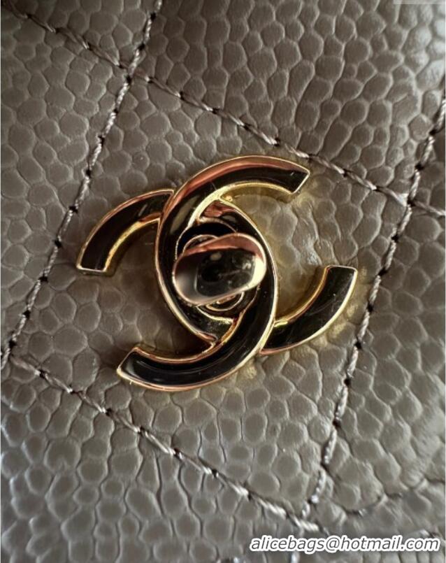Luxury Cheap Chanel Grained Shiny Calfskin Classic Wallet on Chain WOC AP4241 Grey/Gold