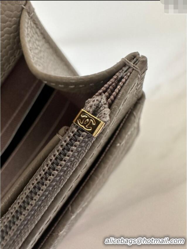Luxury Cheap Chanel Grained Shiny Calfskin Classic Wallet on Chain WOC AP4241 Grey/Gold