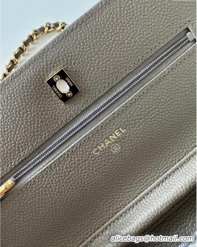 Luxury Cheap Chanel Grained Shiny Calfskin Classic Wallet on Chain WOC AP4241 Grey/Gold