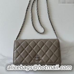 Best Price Chanel Grained Shiny Calfskin Classic Wallet on Chain WOC AP4241 Grey/Silver 2025