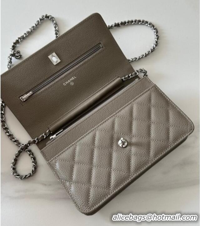 Best Price Chanel Grained Shiny Calfskin Classic Wallet on Chain WOC AP4241 Grey/Silver 2025