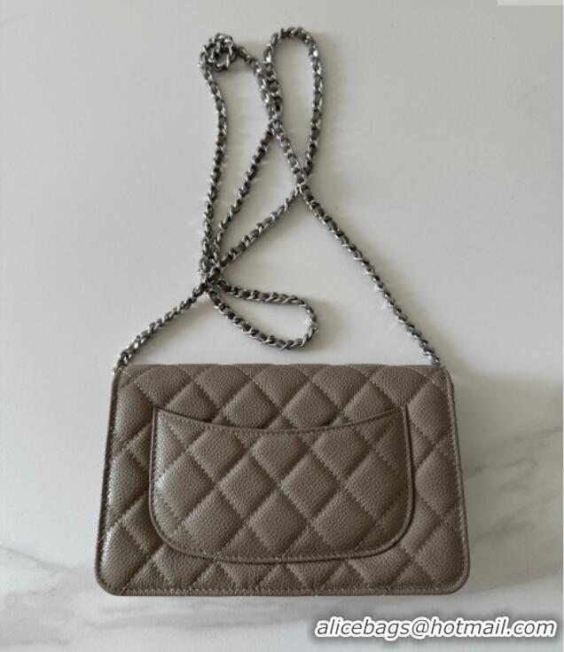 Best Price Chanel Grained Shiny Calfskin Classic Wallet on Chain WOC AP4241 Grey/Silver 2025