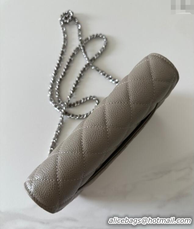 Best Price Chanel Grained Shiny Calfskin Classic Wallet on Chain WOC AP4241 Grey/Silver 2025