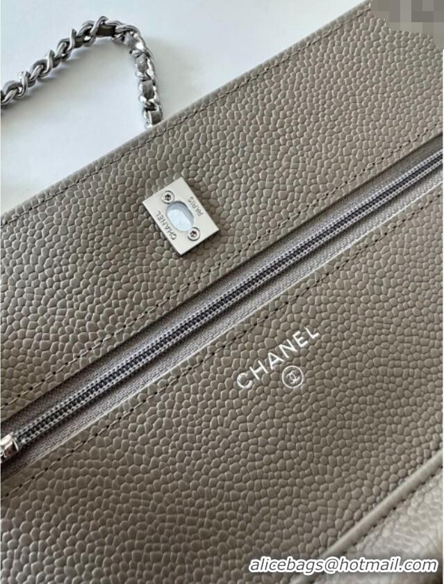 Best Price Chanel Grained Shiny Calfskin Classic Wallet on Chain WOC AP4241 Grey/Silver 2025