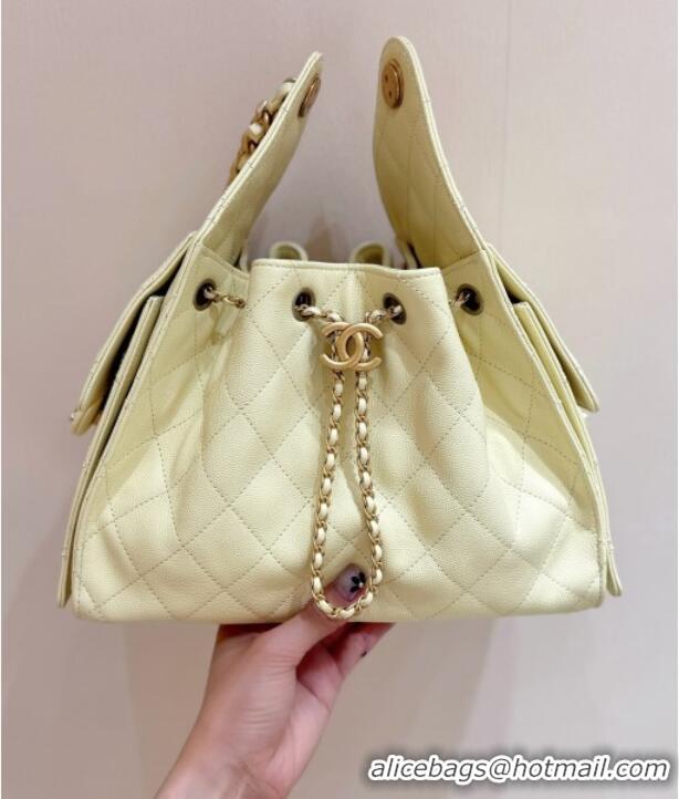 Discount Chanel 25 Small Handbag in Grained Calfskin AS5293 Yellow Spring-Summer 2025 Top Quality