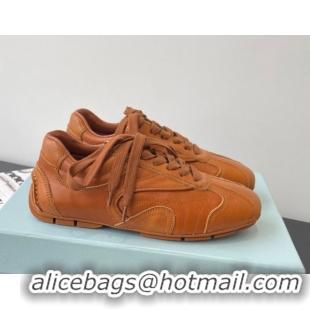 Unique Style Prada Antiqued Leather Sneakers Brown2 2025 PR053004