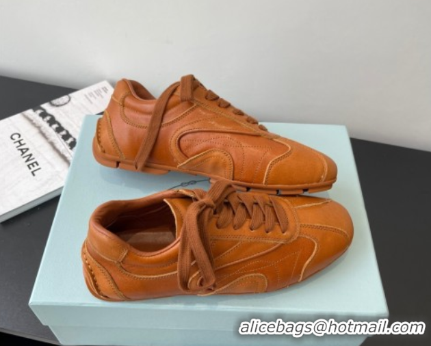 Unique Style Prada Antiqued Leather Sneakers Brown2 2025 PR053004