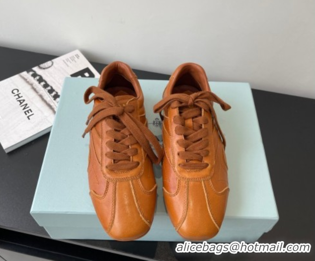 Unique Style Prada Antiqued Leather Sneakers Brown2 2025 PR053004