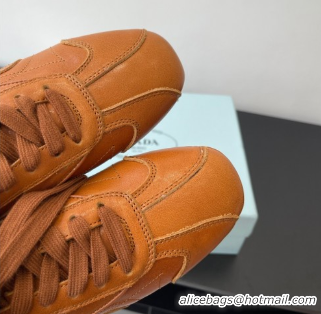 Unique Style Prada Antiqued Leather Sneakers Brown2 2025 PR053004