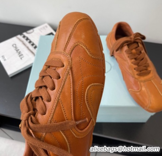 Unique Style Prada Antiqued Leather Sneakers Brown2 2025 PR053004