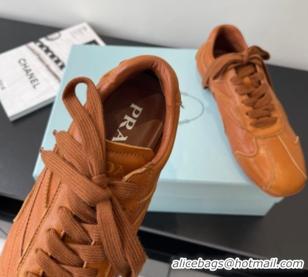 Unique Style Prada Antiqued Leather Sneakers Brown2 2025 PR053004
