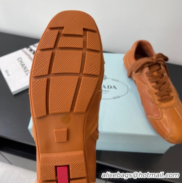Unique Style Prada Antiqued Leather Sneakers Brown2 2025 PR053004