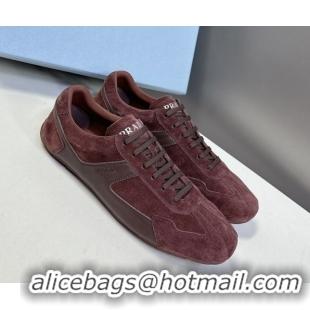 Pretty Style Prada Antiqued Leather and Suede Sneakers Brown2 2025 PR060301