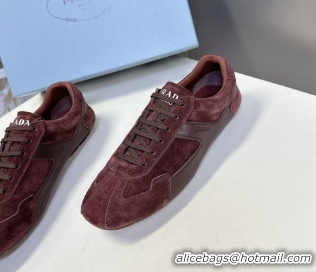 Pretty Style Prada Antiqued Leather and Suede Sneakers Brown2 2025 PR060301