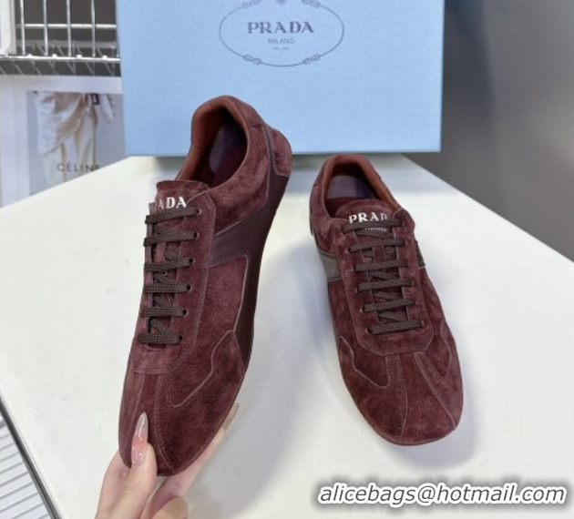 Pretty Style Prada Antiqued Leather and Suede Sneakers Brown2 2025 PR060301
