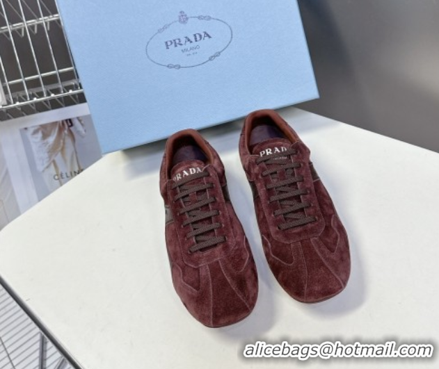 Pretty Style Prada Antiqued Leather and Suede Sneakers Brown2 2025 PR060301