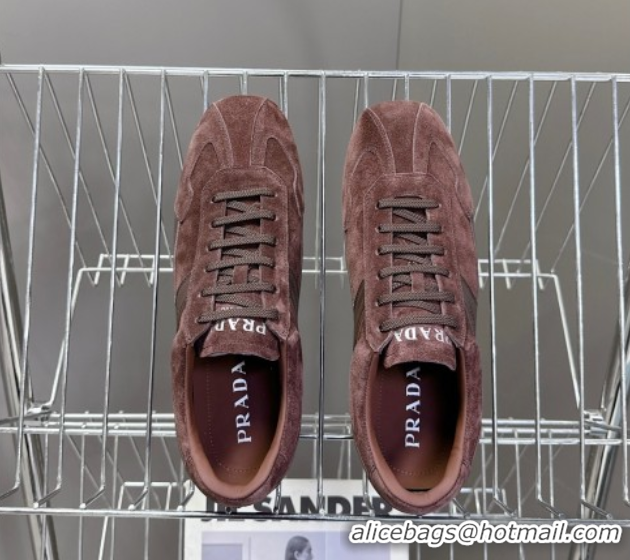 Pretty Style Prada Antiqued Leather and Suede Sneakers Brown2 2025 PR060301