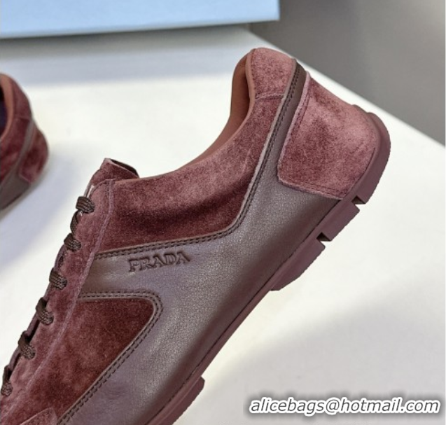 Pretty Style Prada Antiqued Leather and Suede Sneakers Brown2 2025 PR060301