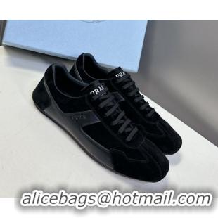 Best Product Prada Antiqued Leather and Suede Sneakers Black 2025 PR060301