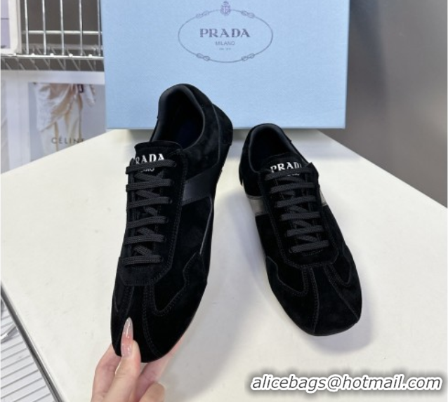 Best Product Prada Antiqued Leather and Suede Sneakers Black 2025 PR060301
