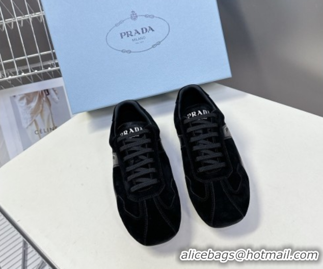 Best Product Prada Antiqued Leather and Suede Sneakers Black 2025 PR060301