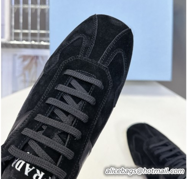 Best Product Prada Antiqued Leather and Suede Sneakers Black 2025 PR060301