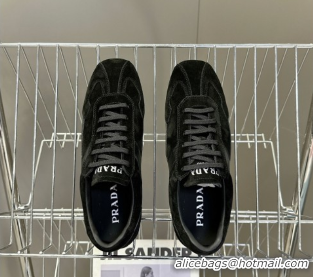 Best Product Prada Antiqued Leather and Suede Sneakers Black 2025 PR060301