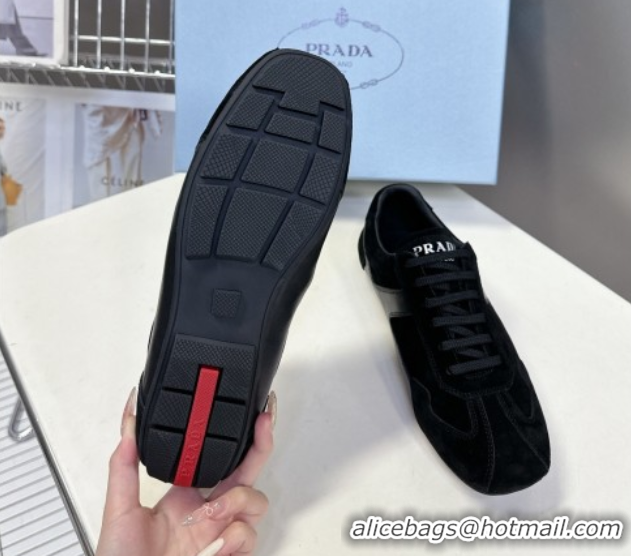 Best Product Prada Antiqued Leather and Suede Sneakers Black 2025 PR060301