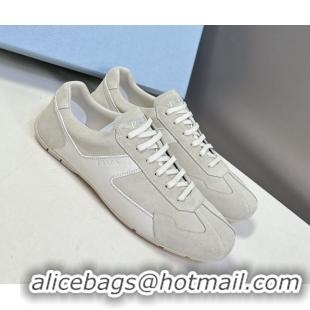 Perfect Prada Antiqued Leather and Suede Sneakers White 2025 PR060301