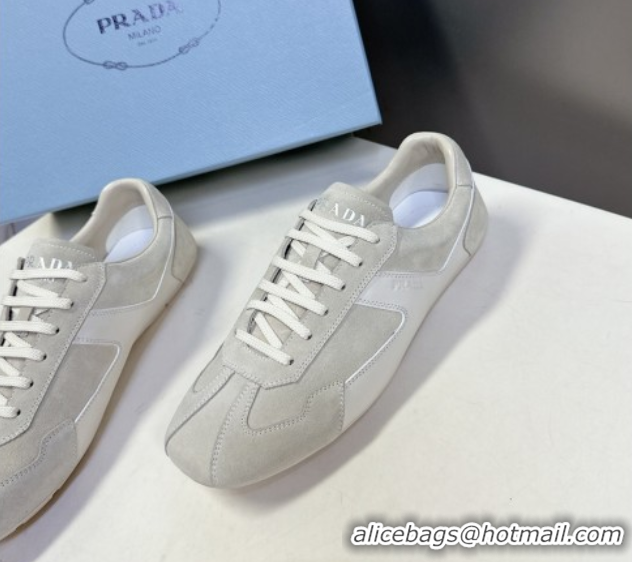 Perfect Prada Antiqued Leather and Suede Sneakers White 2025 PR060301