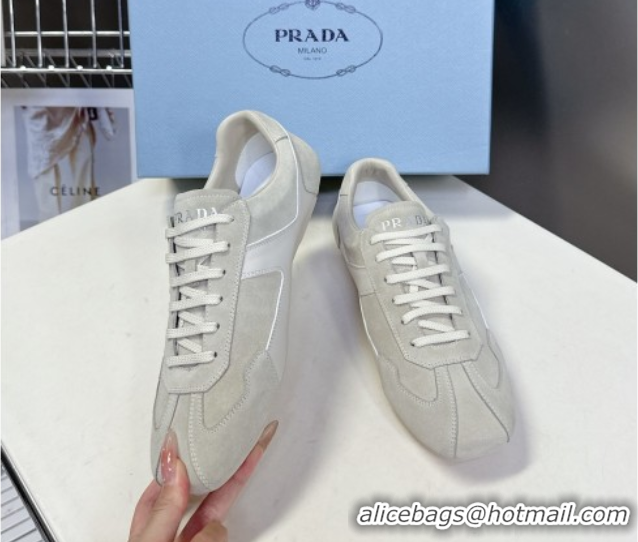 Perfect Prada Antiqued Leather and Suede Sneakers White 2025 PR060301