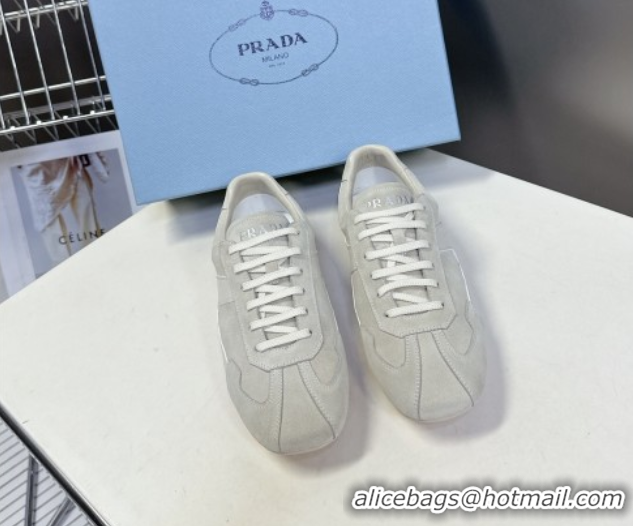 Perfect Prada Antiqued Leather and Suede Sneakers White 2025 PR060301
