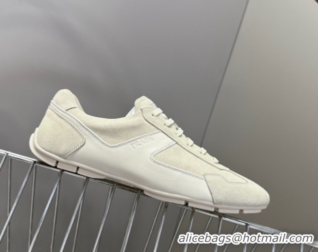 Perfect Prada Antiqued Leather and Suede Sneakers White 2025 PR060301