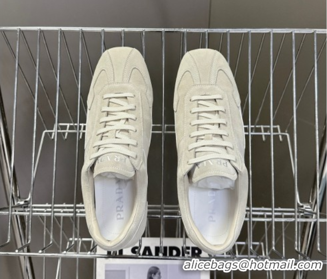 Perfect Prada Antiqued Leather and Suede Sneakers White 2025 PR060301