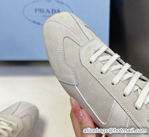 Perfect Prada Antiqued Leather and Suede Sneakers White 2025 PR060301