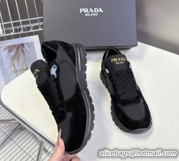 Top Design Prada Prax 2.0 Re-Nylon and suede sneakers Black 2025 1E921N