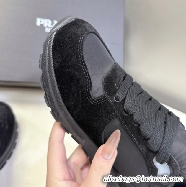 Top Design Prada Prax 2.0 Re-Nylon and suede sneakers Black 2025 1E921N