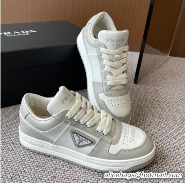 Charming Prada Downtown perforated leather sneakers Grey/White 2025 1E792M