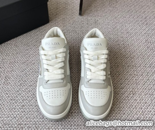 Charming Prada Downtown perforated leather sneakers Grey/White 2025 1E792M