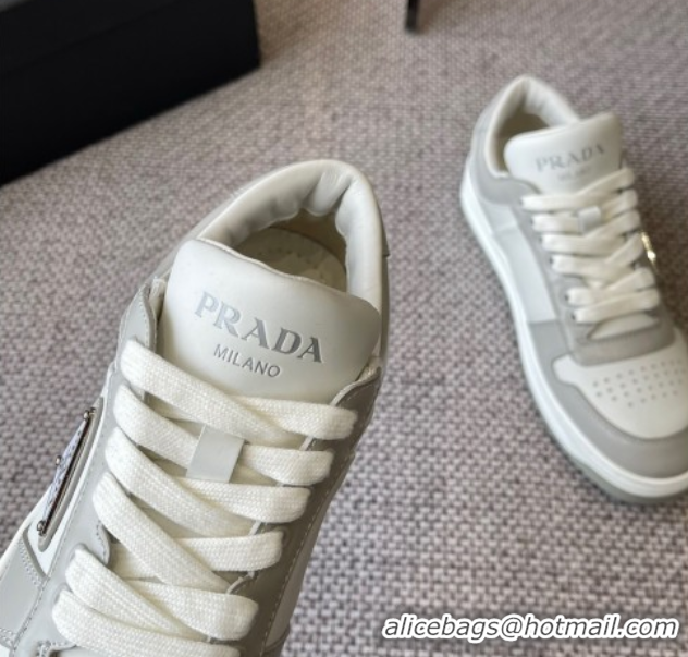 Charming Prada Downtown perforated leather sneakers Grey/White 2025 1E792M