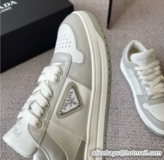 Charming Prada Downtown perforated leather sneakers Grey/White 2025 1E792M